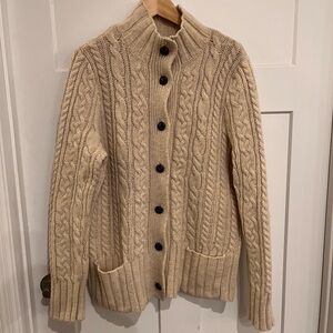 Duluth Trading Womens Fisherman Cardigan Cable Knit Ivory L